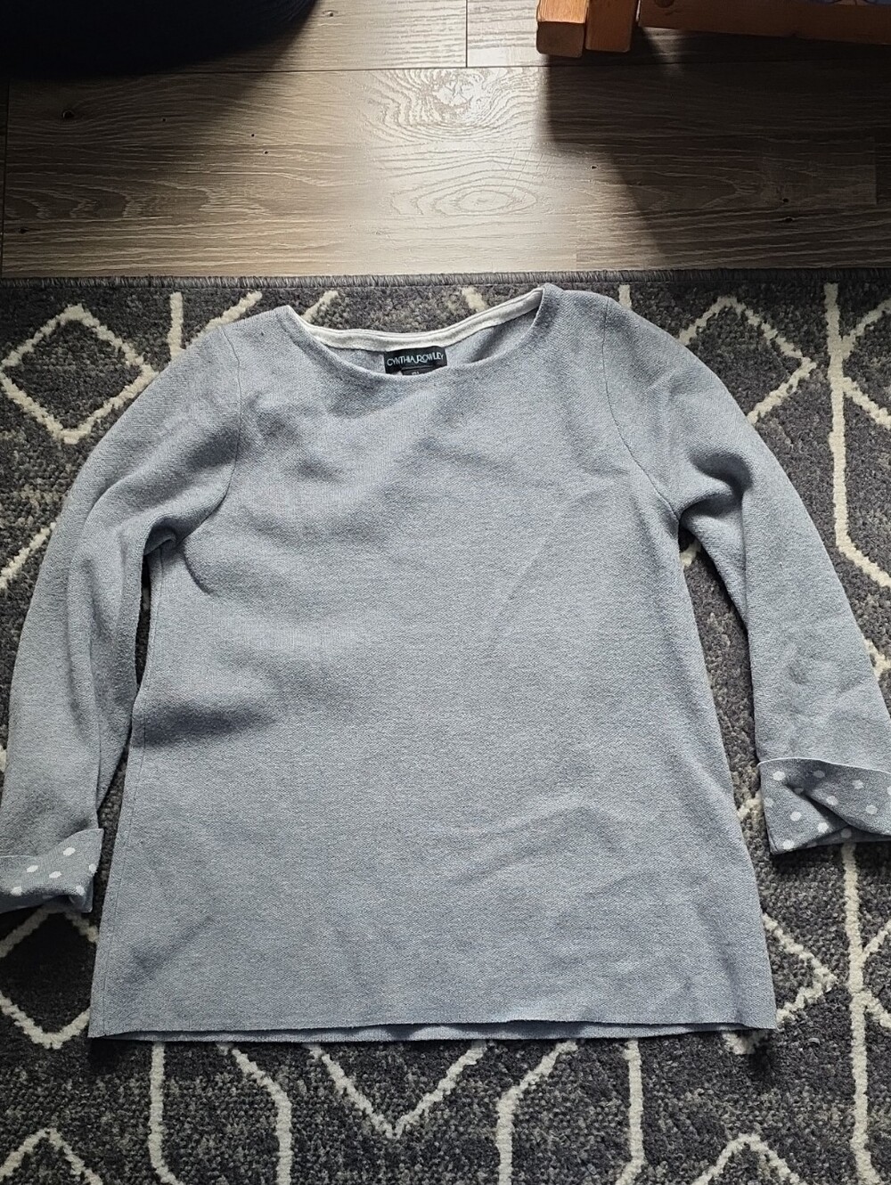 Cynthia Rowley Light Gray Long Sleeve Sweatshirt with Polka Dot Cuffs
